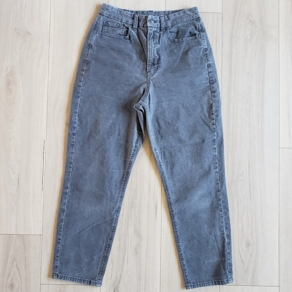 American Eagle Corduroy Mom Jeans Womens 8 Short Grey High Waisted Stretch